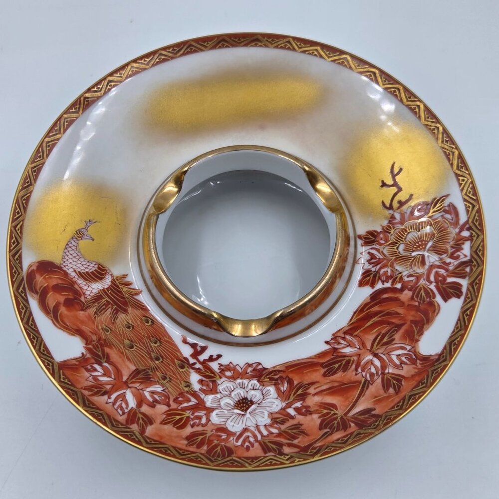 Kutani Peacock & Peony Water Well or Ashtray From the Meiji Period